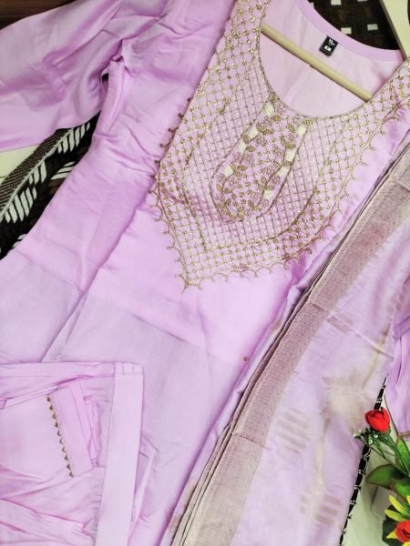 New Arrivals Viscose Chanderi Kurti Pant With Dupatta  3 Piece Kurti Set