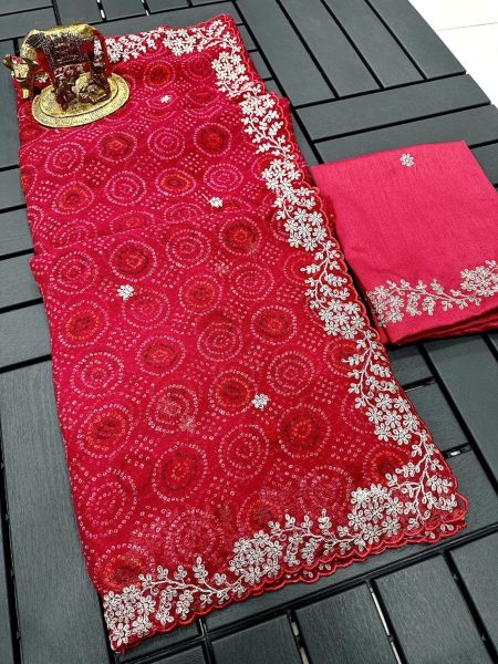 New Bandhani Print Chiffon Saree For Women Bandhej Sarees Wholesale