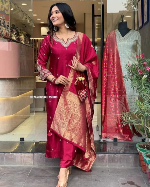New Beautiful Heavy Fully Stitched 3PC Set  3 Piece Kurti Set
