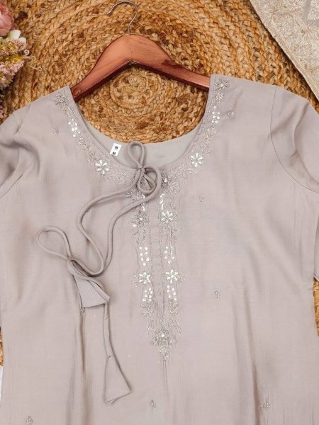 new beautiful roman silk original handwork, Zari weaving 3 pic suit set 3 Piece Kurti Set