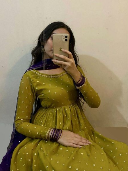 Royal Olive Green Anarkali Gown Set in Georgette Elegantly Embroidered for Timeless Grace 