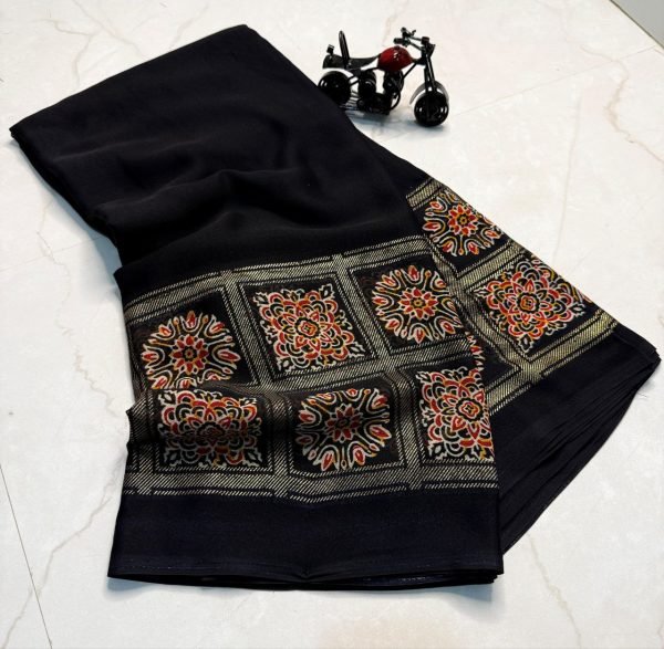  New Collection Chiffon Saree With Seprate Printed zari weaving work Blouce  Pure Chiffon Sarees Wholesale
