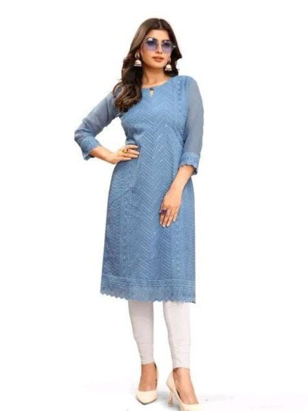 New Collection Cotton Georgette Kurtis Lucknowi Chikankari with Sequins Work For Summer Collection