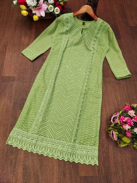New Collection Cotton Georgette Kurtis Lucknowi Chikankari with Sequins Work For Summer Collection Lucknowi Chikankari Kurtis Wholesale