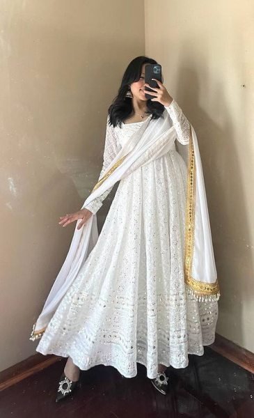 New Collection Designer Embroidered Gown with Dupatta Premium Fox Georgette Latest Design at Best Offer Anarkali Kurtis 