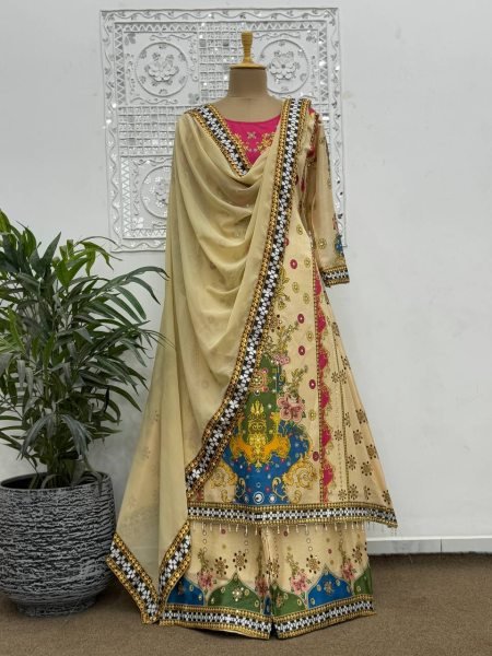 New Collection Fancy Design With Digital Printed Pure Chinon Kurta 3Piece Set Ready To Wear Collection