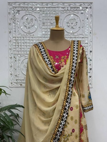 New Collection Fancy Design With Digital Printed Pure Chinon Kurta 3Piece Set Ready To Wear Collection