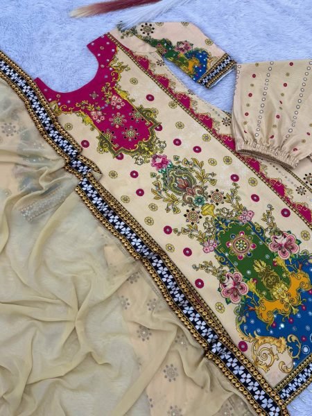 New Collection Fancy Design With Digital Printed Pure Chinon Kurta 3Piece Set Ready To Wear Collection