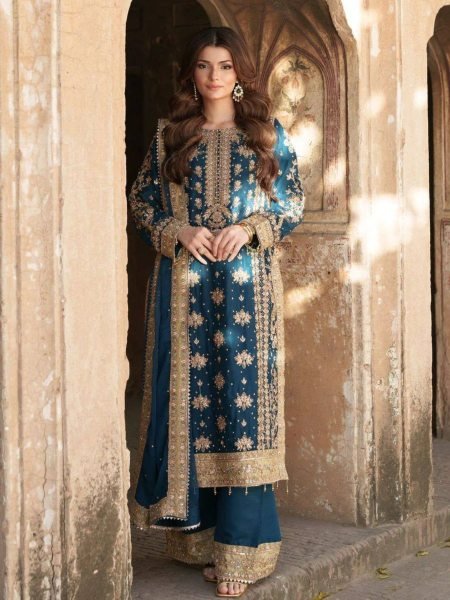 New Collection Fully Stitched Heavy Embroidery Sequence Work Top Bottom Dupatta Set 