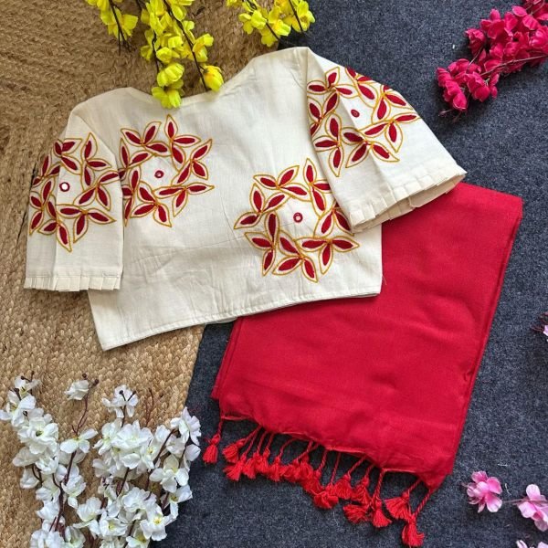 New Collection Havy Khadi Cotton Hand Embrodiary Angrakha Style Blouse Cotton Sarees Wholesale