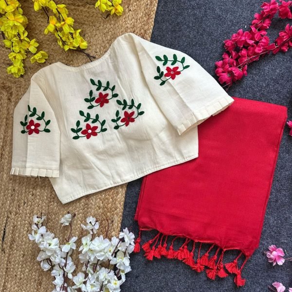 New Collection Havy Khadi Cotton Hand Embrodiary Angrakha Style Blouse Cotton Sarees Wholesale