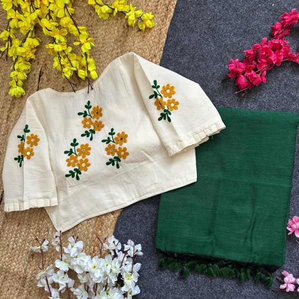 New Collection Havy Khadi Cotton Hand Embrodiary Angrakha Style Blouse Cotton Sarees Wholesale
