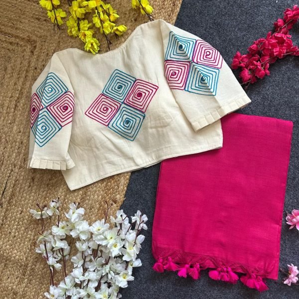 New Collection Havy Khadi Cotton Hand Embrodiary Angrakha Style Blouse Cotton Sarees Wholesale