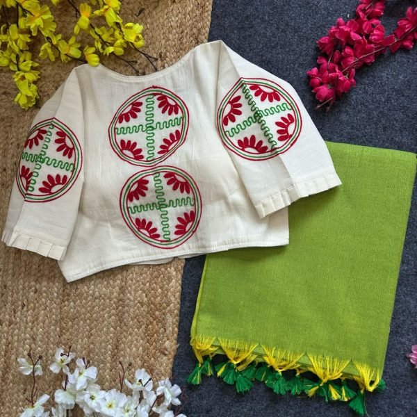 New Collection Havy Khadi Cotton Hand Embrodiary Angrakha Style Blouse Cotton Sarees Wholesale
