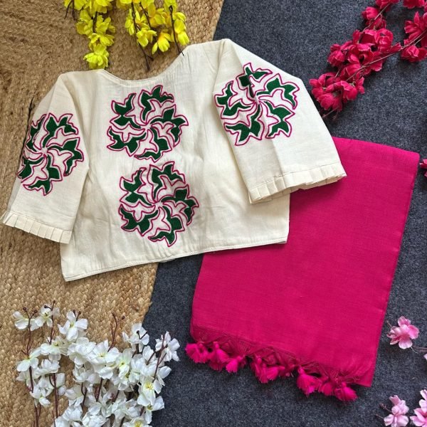 New Collection Havy Khadi Cotton Hand Embrodiary Angrakha Style Blouse Cotton Sarees Wholesale
