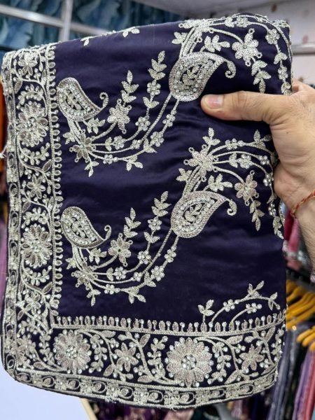 New Collection Maroon Embroidered With Pure Satin Silk Saree Embroidery Sarees Wholesale