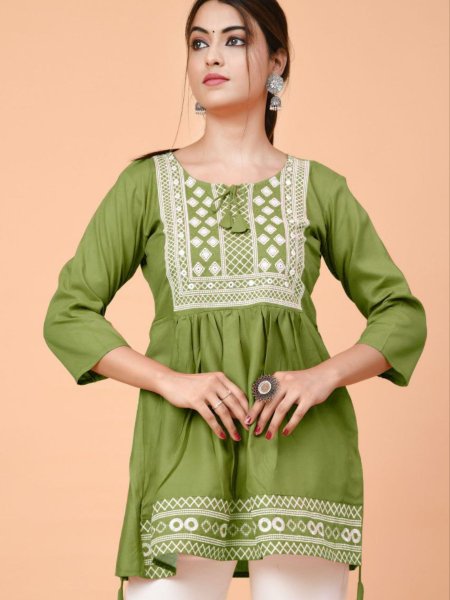 New Collection of Embroidered Rayon Ethnic Tops     6 Colors Available Kurtis