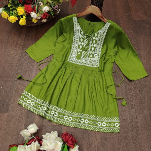 New Collection of Embroidered Rayon Ethnic Tops     6 Colors Available Embroidery Kurtis 