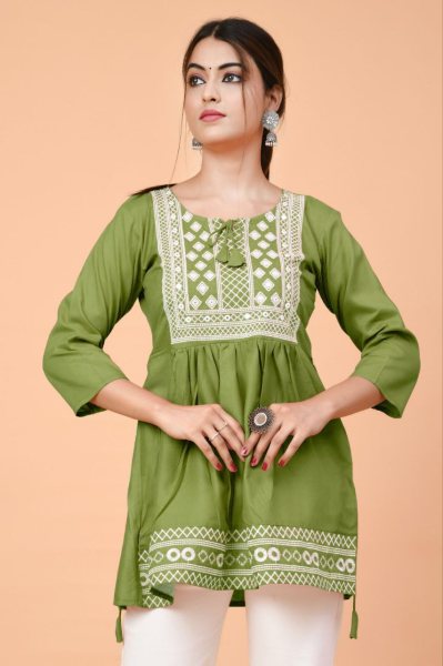 New Collection of Embroidered Rayon Ethnic Tops     6 Colors Available Embroidery Kurtis 