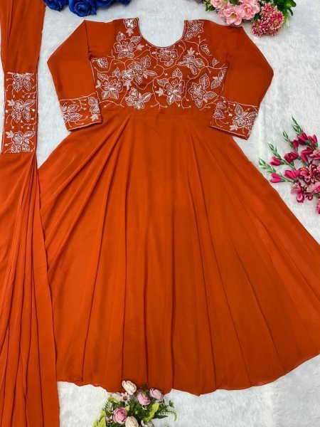 New Collection Party Wear Gown for Women Sequin Work Full Sleeve Gown Best Reseller Anarkali Kurtis 