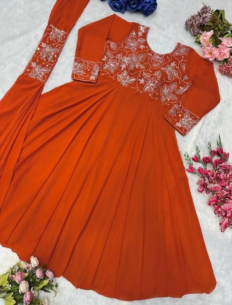 New Collection Party Wear Gown for Women Sequin Work Full Sleeve Gown Best Reseller Anarkali Kurtis 