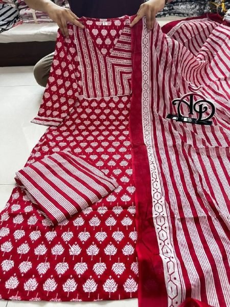 New Collection Pure Cotton Kurti Pant Set 3 Piece Kurti Set