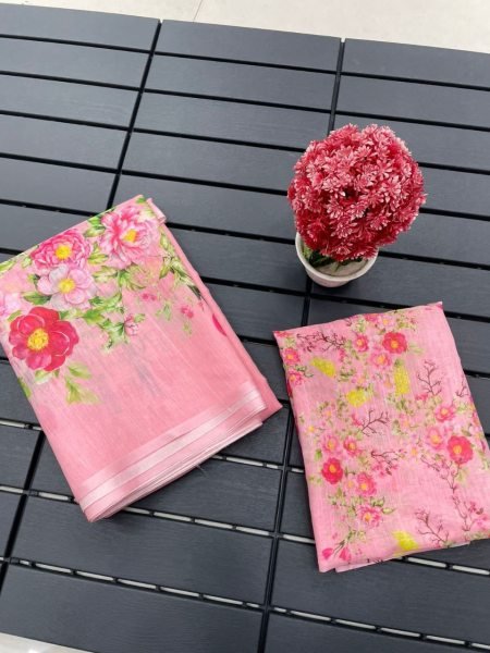 Ladies Collection Pure Linen Printed Sarees Linen Sarees Wholesale