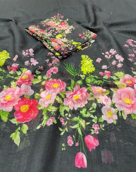 Ladies Collection Pure Linen Printed Sarees Linen Sarees Wholesale
