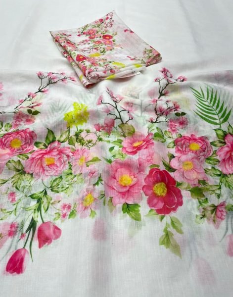 Ladies Collection Pure Linen Printed Sarees Linen Sarees Wholesale