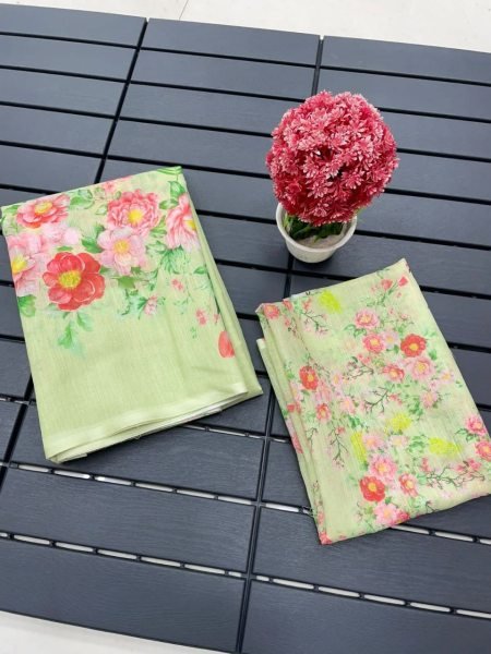 Ladies Collection Pure Linen Printed Sarees Linen Sarees Wholesale