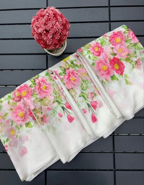Ladies Collection Pure Linen Printed Sarees Linen Sarees Wholesale