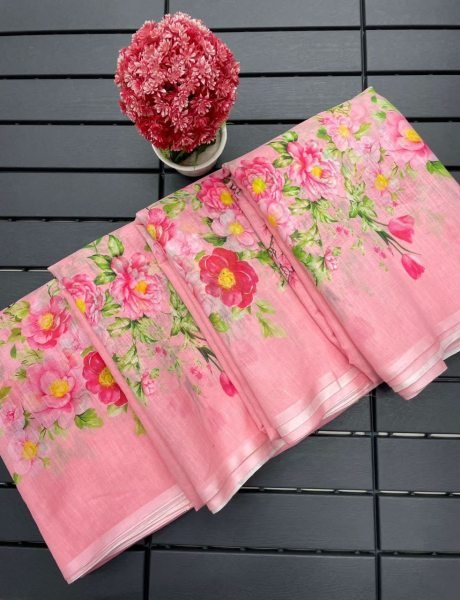 Ladies Collection Pure Linen Printed Sarees Linen Sarees Wholesale
