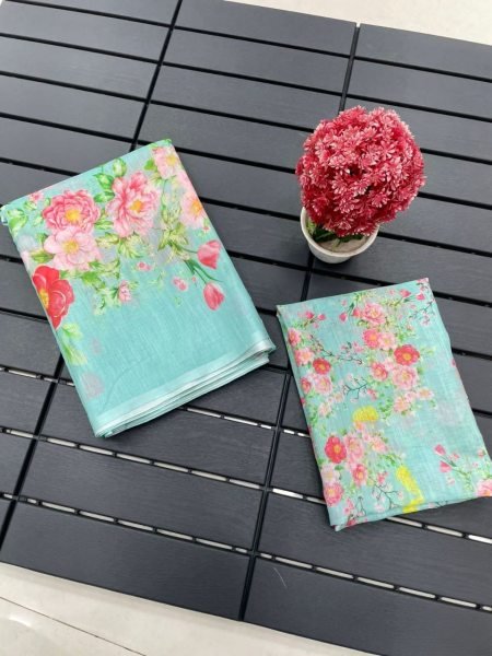 Ladies Collection Pure Linen Printed Sarees Linen Sarees Wholesale