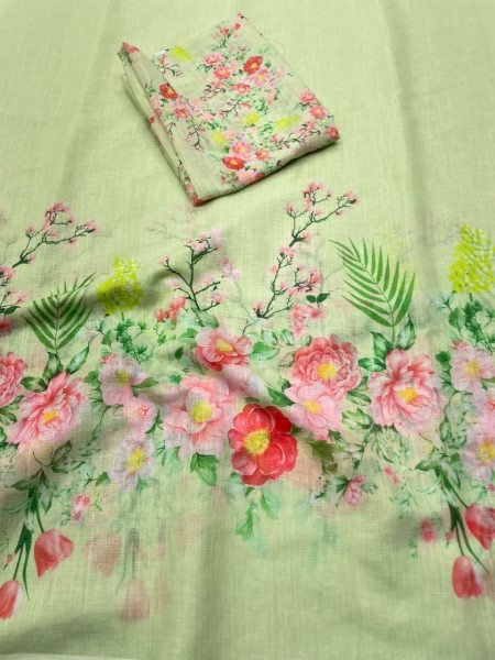 Ladies Collection Pure Linen Printed Sarees Linen Sarees Wholesale
