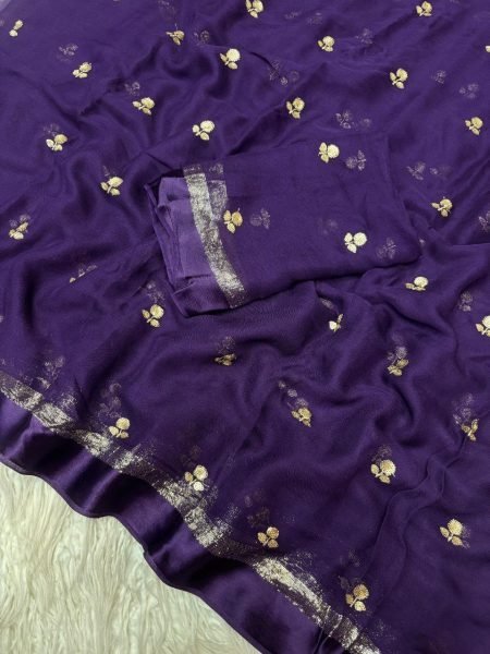 New Collection Pure Viscose Georgette Satin Patta Border Saree Georgette Sarees Wholesale