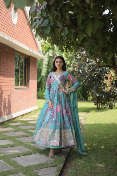 New Collection Silk Printed Embroidery Work Gown With Dupatta  Anarkali Kurtis 