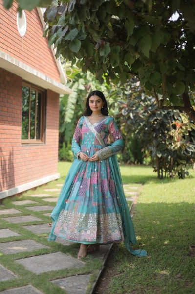 New Collection Silk Printed Embroidery Work Gown With Dupatta  Anarkali Kurtis 