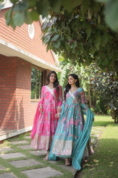 New Collection Silk Printed Embroidery Work Gown With Dupatta  Anarkali Kurtis 