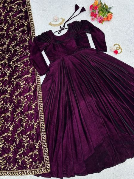 New Collection Velvet Gown With Dupatta  Ready To Wear Collection