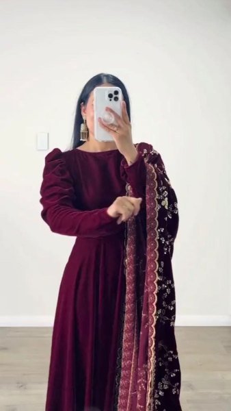 New Collection Velvet Gown With Dupatta  Ready To Wear Collection