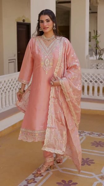 New Collection With Jimmy Choo Silk Heavy Embroidery Work Top Bottom And Dupatta Set  Ready To Wear Collection