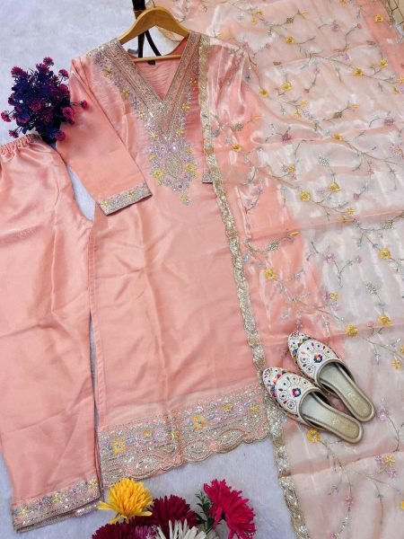 New Collection With Jimmy Choo Silk Heavy Embroidery Work Top Bottom And Dupatta Set  Ready To Wear Collection