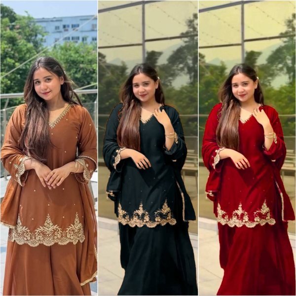 New Collection Womens Festive Suits Embroidered Georgette Sharara Set with Dupatta  Online Wholesale in India Plus Size Kurti / Gown