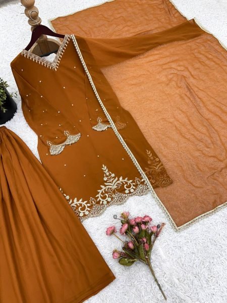 New Collection Womens Festive Suits Embroidered Georgette Sharara Set with Dupatta  Online Wholesale in India Plus Size Kurti / Gown