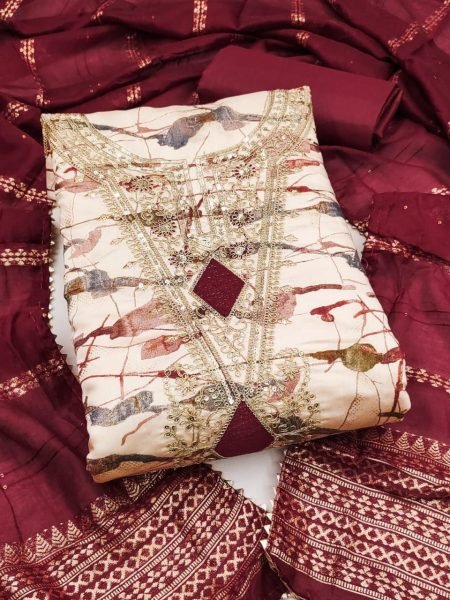 New Collection Zari   Sequence Unstitched Dress Material Cotton Dress Material