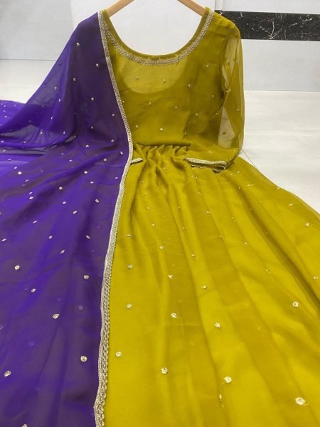 Royal Olive Green Anarkali Gown Set in Georgette Elegantly Embroidered for Timeless Grace Anarkali Kurtis 