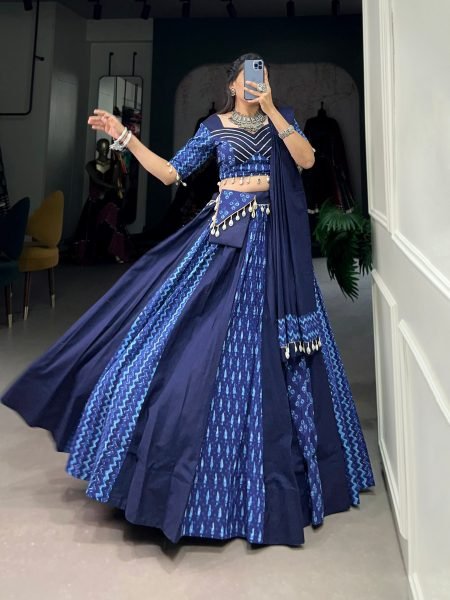 New Cotton Printed Fully Stitched  Plain Lehenga Choli  Navratri Lehnega Choli