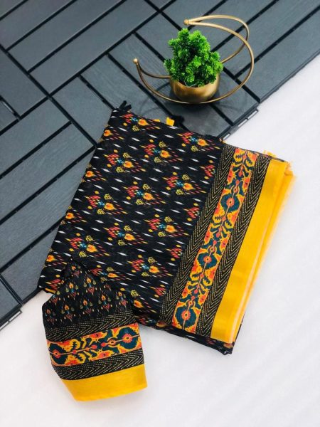 New Cotton Saree With Ikkat Print For Women Cotton Sarees Wholesale