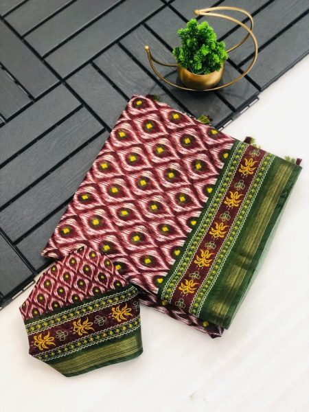 New Cotton Saree With Ikkat Print For Women Cotton Sarees Wholesale