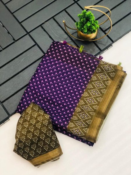 New Cotton Saree With Ikkat Print For Women Cotton Sarees Wholesale